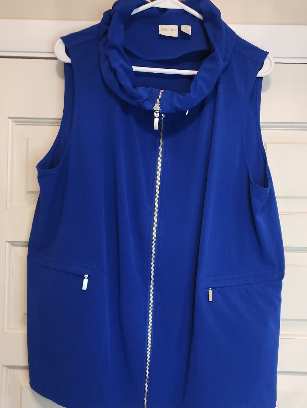 ZENERGY CHICOS Blue Sleeveless Zip Front Vest Size 3 Chicos Or Like an 18 Reg